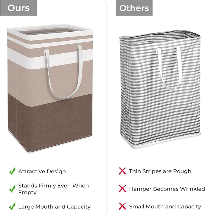 HomeHacks 2-Pack Large Laundry Basket, Waterproof, Freestanding Laundry Hamper, Collapsible Tall Clothes Hamper with Extended Handles for Clothes Toys in the Dorm and Family (Brown, 88L)-NeatNest