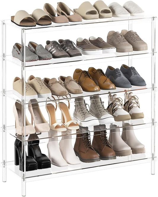 Aquiver 5 Tier Acrylic Shoe Rack - Closet Shoe Rack Shoe Organizer for Entryway, Stores 20 Pairs of Shoes, 32.3'' L x 11.8'' W x 36.4'' H