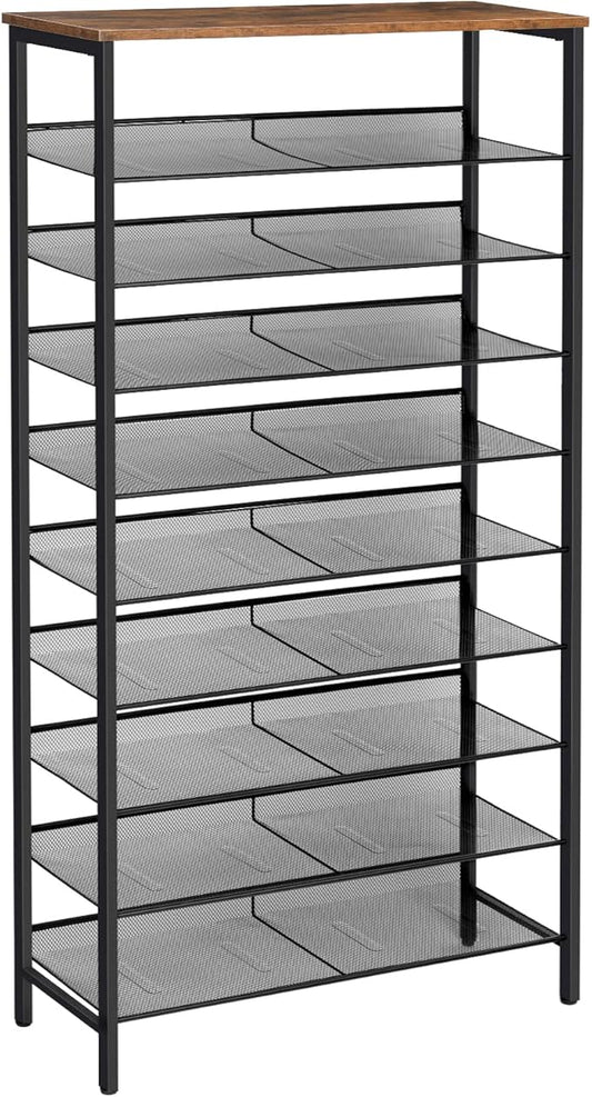 HOOBRO 10-Tier Shoe Rack, 29.5"L Shoe Shelf, Large Capacity Shoe Storage Organizer for 27+ Pairs of Shoes, Front Door Entrance, Entryway, Hallway, Closet, Space Saver, Rustic Brown and Black BF110XJ01-NeatNest