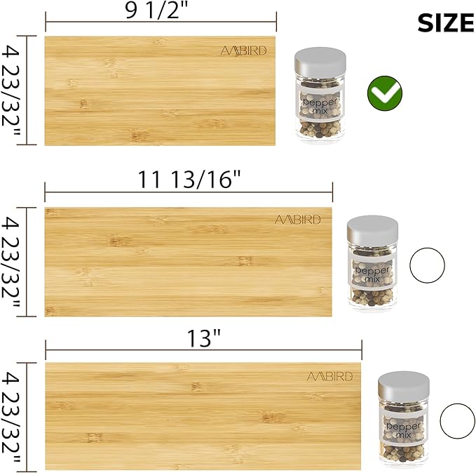 AMBIRD Bamboo Spice Drawer Organizer with Non-slip Mat,4 Tier Jar Spice Rack Tray 9.5'',Seasoning Organizer for Kitchen,Cabinet,Drawers,Countertop-NeatNest