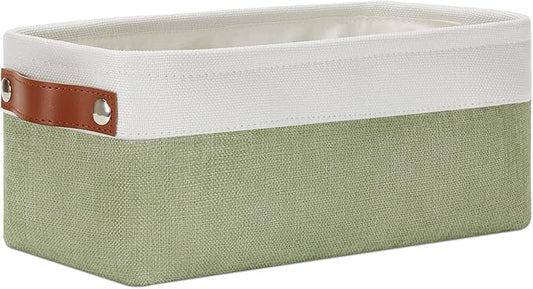 DULLEMELO Narrow Storage Basket for Bathroom, Toilet Paper Holder, Canvas Storage Basket for Organizing (White & Green)-NeatNest