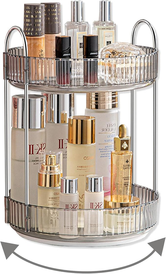 360 Rotating Makeup Organizer for Vanity,Bathroom Countertop Organizer,Spinning Perfume Organizer&Vanity Organizer(Grey-2 Tier)-NeatNest