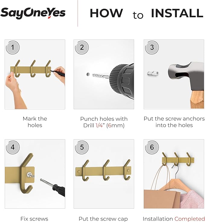 Brushed Gold Small Coat Rack Wall Mount – 9 Inch Stainless Steel Rail with 3 Double Coat Hooks for Entryway, Bathroom, Bedroom, Kitchen – Modern Gold Hook Rack for Coats, Hats, Towels-NeatNest