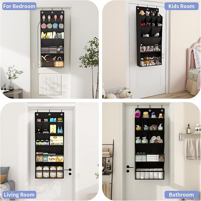 FENTEC 2 Pack Over the Door Shoe Organizer, Hanging Shoe Organizers with Large Pockets Shoe Holder Hanging Shoe Rack for Closet Shoe Organizer for Wall, Over Door Organizer with 30 Pockets, Black-NeatNest