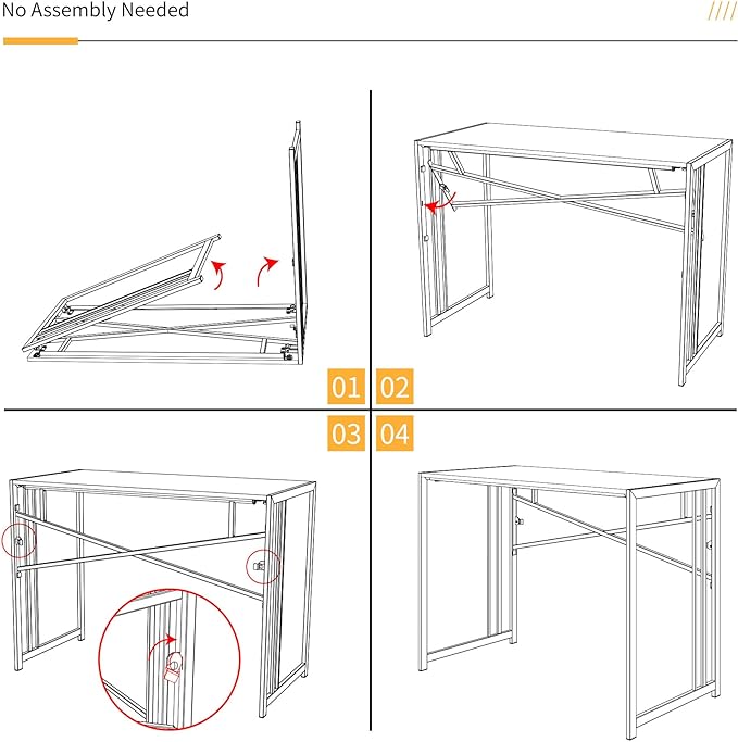 Folding Desk 40 inch Writing Gaming Computer Camping Desk, No Assembly Required Home Office Table, Grey-NeatNest