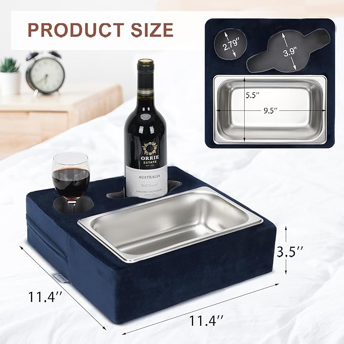 Couch Cup Holder, Couch Caddy, Couch Drink Holder, Bed Cup Tray, Sofa Cup Holder Remotes Holder for Cups, Headphones, Snacks and Phones, Use it on Car, Pack, Beach, RV, and More (Navy)-NeatNest