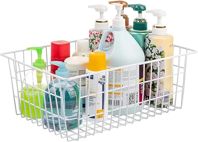 15.2" Metal Wire Baskets for Organizing 6 Pack, Household Pantry Storage Freezer Organizer Bins with Handles, Freezer Baskets for Upright Freezer, Refrigerators, Kitchen Cabinets, White