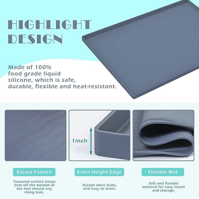 URMONA Waterproof Silicone Under Sink Mat 37'' x 22'' Shelf Liner for Kitchen and Bathroom, Cabinet and Counter Protector, Storage and Organizers, Litter Mat, Pet Cat Puppy Essentials(Black)-NeatNest