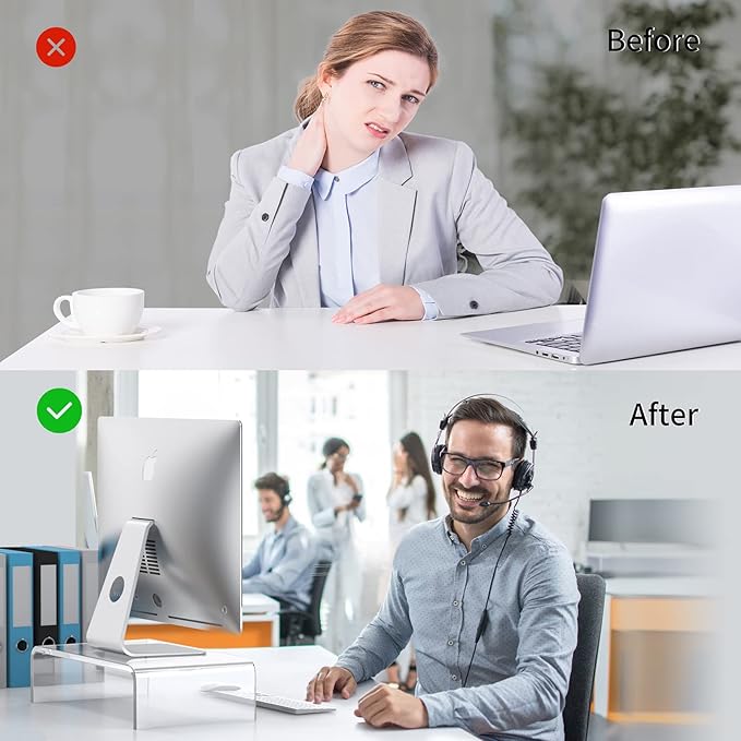 Acrylic Monitor Stand Riser Acrylic Laptop Stand for Desk Clear Computer Monitor Stand for Desk Accessories White Aesthetic Decorations for Office Home iMac Organizer