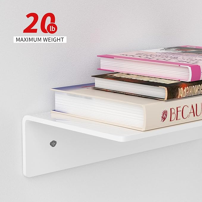 2 Pack White Acrylic Floating Shelves 17 Inches, Wall Hanging Bathroom Shelves, Wall Storage Shelf for Kitchen, Dining Room, Living Room, Bedroom, Bathroom, Retail, Supermarket-NeatNest