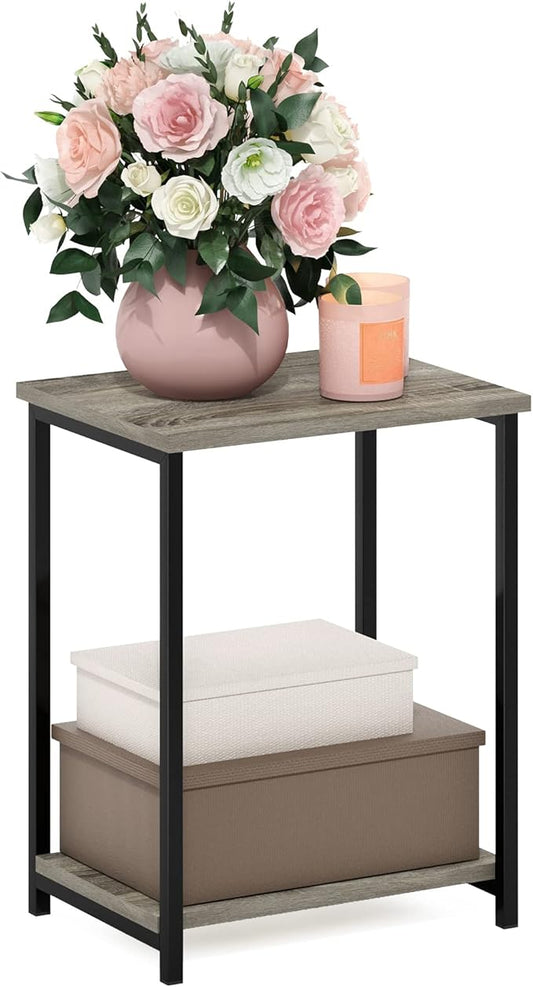 Furinno Simplistic Metal Frame End Table, 1-Pack, French Oak-NeatNest