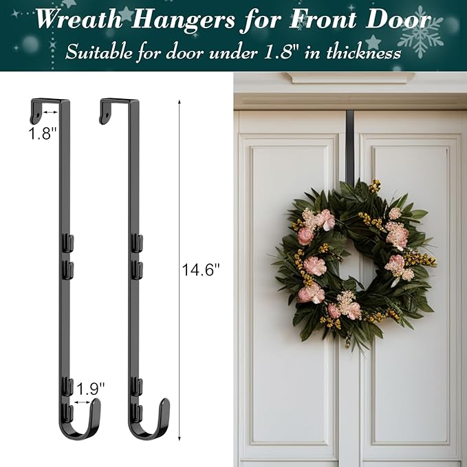 Over The Door Hooks Organizer, Over The Door Towel Rack with Mesh Basket, 10 Coat Hooks and 2 Wreath Hangers, Bathroom Door Organizer Back of Door Hanger for Bedroom, Kitchen(Black)