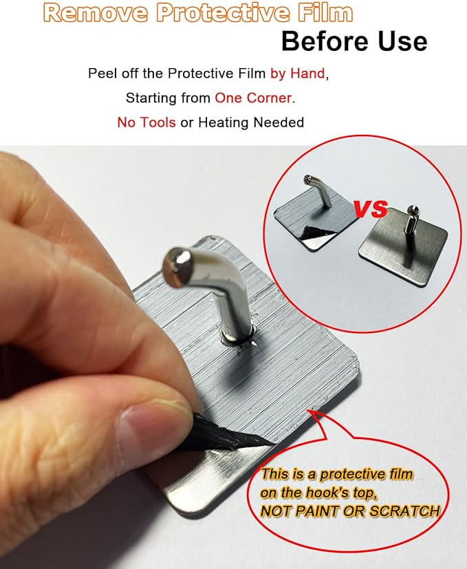 8 Pack Adhesive Wall Hooks, Self-Adhesive Hooks for Bathroom, Door Back Stick-On Towel Hooks, Hanging Coat Hat Key Washcloths Aprons Oven Mitts for Kitchen Shower Garage Home, Silver