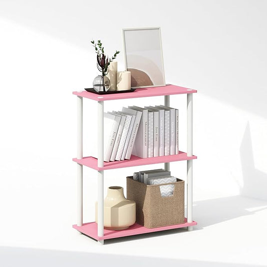 Furinno Turn-N-Tube 3-Tier Multipurpose Compact Bookcase, Pink/White-NeatNest