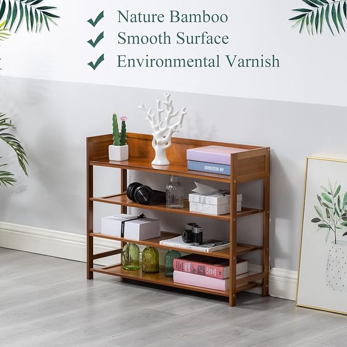 latifolia Bamboo Shoe Rack, 4-Tier Shoe Rack Organizer for Entryway Hallway Closet, Brown(31.50''L)-NeatNest