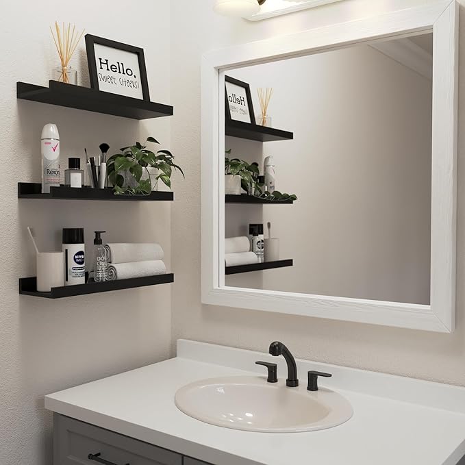 Floating Shelves Set of 6, Black Wall Shelves with Lip, Display Shelves for Wall Decor, Modern Picture Ledge for Living Room, Bedroom, Nursery, Bathroom, Pictures, Books, Plants- Black-NeatNest