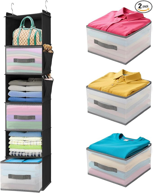 6-Tier Hanging Closet Organizer with 3 Drawers and Side Pockets – Multi-Functional Storage for Shoes, Belts, Purses, and Clothing-NeatNest