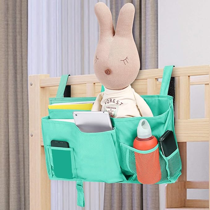 Bunk Bed Organizer - Bedside Storage Caddy with Pocket, Hanging Organizer for Camp, Dorm, Room, Hospital Bed Rail and More (Light Blue)-NeatNest