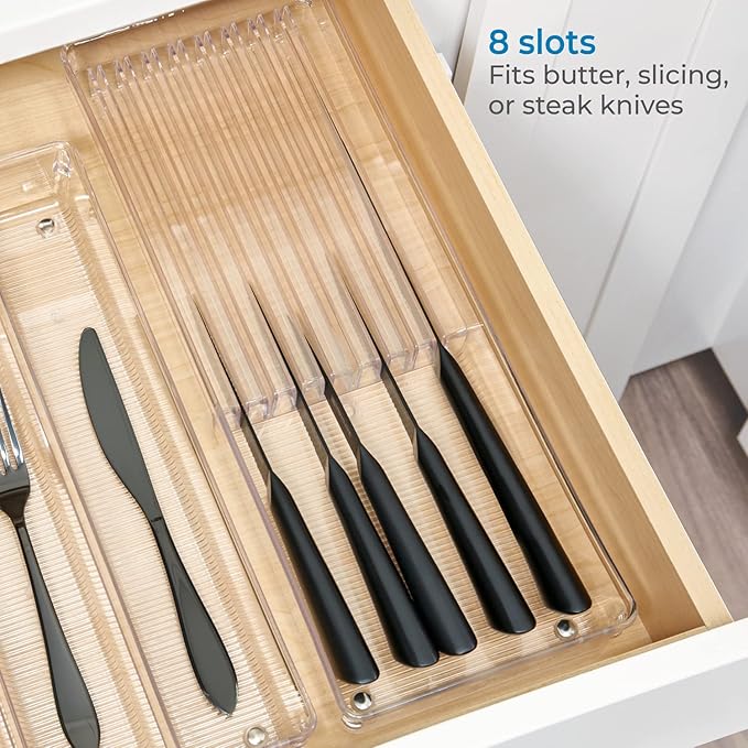 iDesign Linus Kitchen Knife Storage Drawer Organizer, Container for Countertop, Cabinet, Pantry - Clear, 16.5" x 6" x 2" - Clear-NeatNest