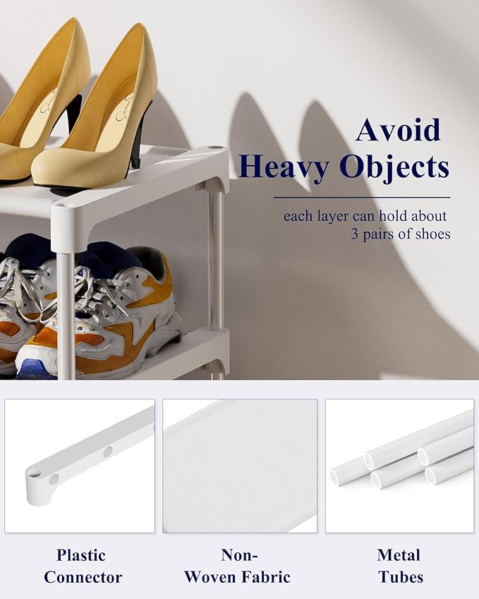 Kitsure Shoe Rack - Non-Woven Shoe Rack Shelf, Shoe Organizer for Closet, Entryway, Garage & Corridor, Stackable Shoe Shelves, Medium, White