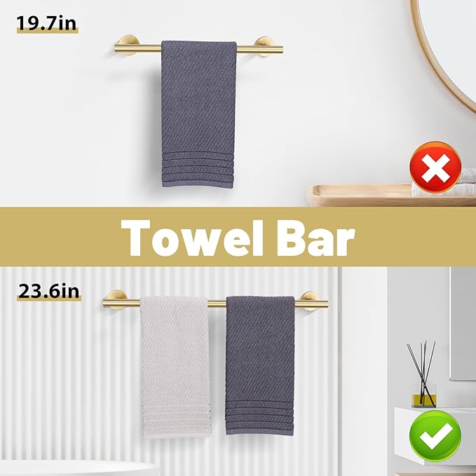 Brushed Gold Towel Bar Set 10 Pieces Bathroom Hardware Accessories Set Towel Rack Set for Bathroom SUS304 Stainless Steel Toilet Paper Holder Wall Mounted, 23.6 Inch-NeatNest