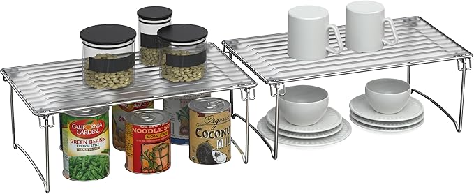 Deco Brothers Stackable Cabinet Shelf Organizer, 2 Pack, Chrome-NeatNest