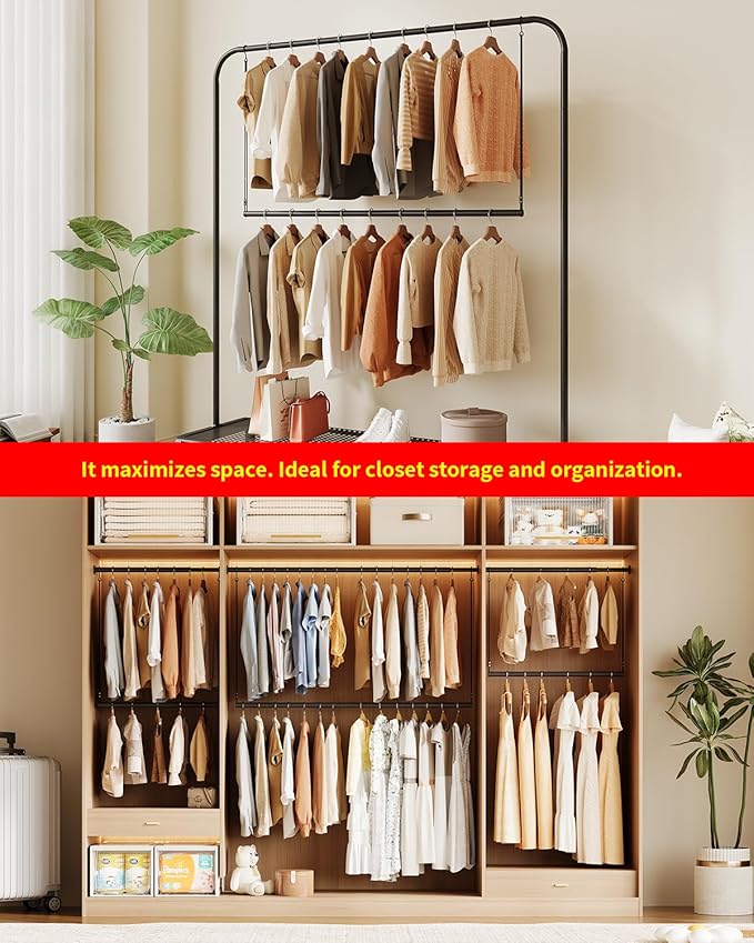 Closet Rods for Hanging Clothes 44'' Black Stepless height adjustment Heavy Duty Closet Rod for Optimize closet storage and organizing space-NeatNest