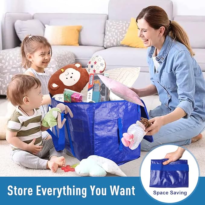 Extra Large Moving Bags Heavy Duty Totes for Storage Packing, Space Saving, Traveling, with Zippers & Strong Carrying Handles (Set of 8)