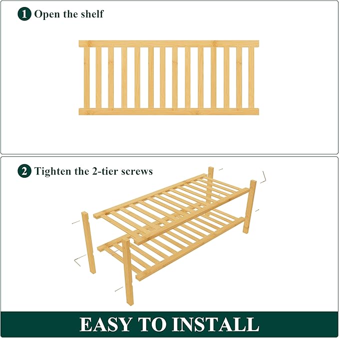 Smiry Shoe Rack, 2 Tier Thick Bamboo Shoe Organizer, Stackable Free Standing Wooden Shoe Storage Shelf for Closet, Entryway, Front Door Entrance, Natural-NeatNest
