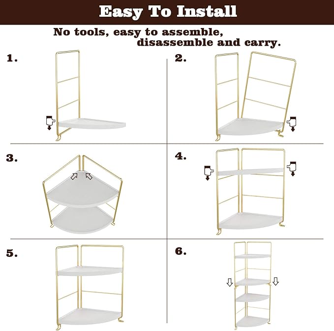3-Tier Kitchen Spice Rack , Standing Rack,Triangle Bathroom Countertop Storage Shelf ,Cosmetic Organizer Holder , Stackable Cabinet Organizer , Kitchen Counter Shelf , Corner Spice Rack ,Golden-NeatNest