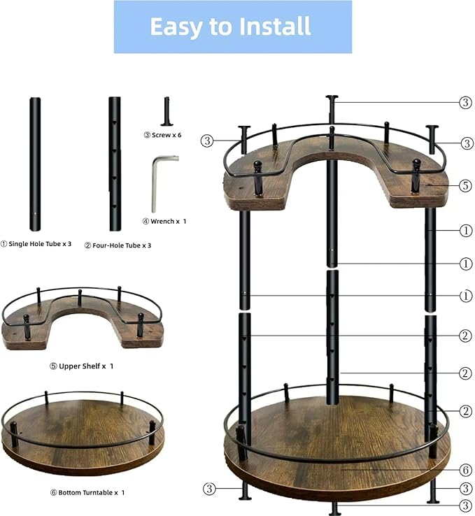 2-Tier Wooden Lazy Susan Turntable Organizer for Cabinet, Table Top, Kitchen, Pantry, Bathroom, Vanity Countertop, Rotating Wood Lazy Susans Rack for Spice, Seasoning Storage Organization(Round)-NeatNest