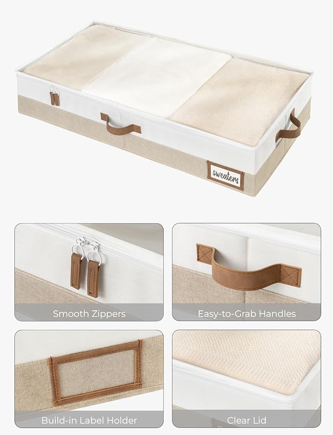 StorageWorks Large Under Bed Storage Containers with Handles and Label Holder, 2 Pack Ultra-thick Fabric Underbed Bins, Closet Organizer for Clothes, Blankets, Sweater-NeatNest