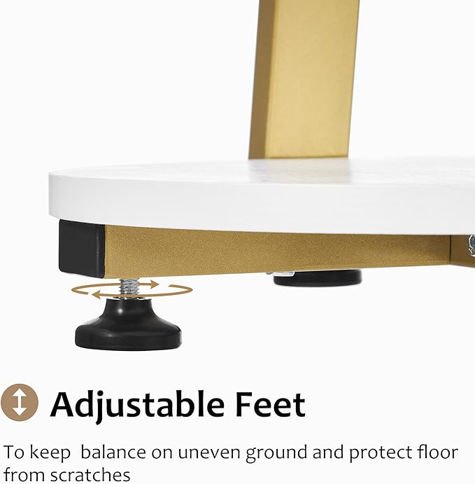 BEWISHOME Round End Table Side Table with Metal Frame, Accent Bedside Table Nightstand with 3-Tier Shelves, Small Couch Table for Living Room Bedroom White Gold KTZ41M-NeatNest