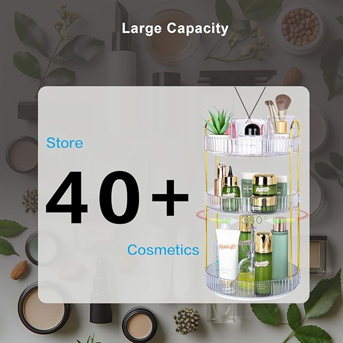 360 Rotating Makeup Organizer for Vanity, Large Capacity Spinning Perfume Organizer, Bathroom Organizer, Cosmetic Skincare Holder Organizer for Countertop (Pearl White, 3 Tier)-NeatNest