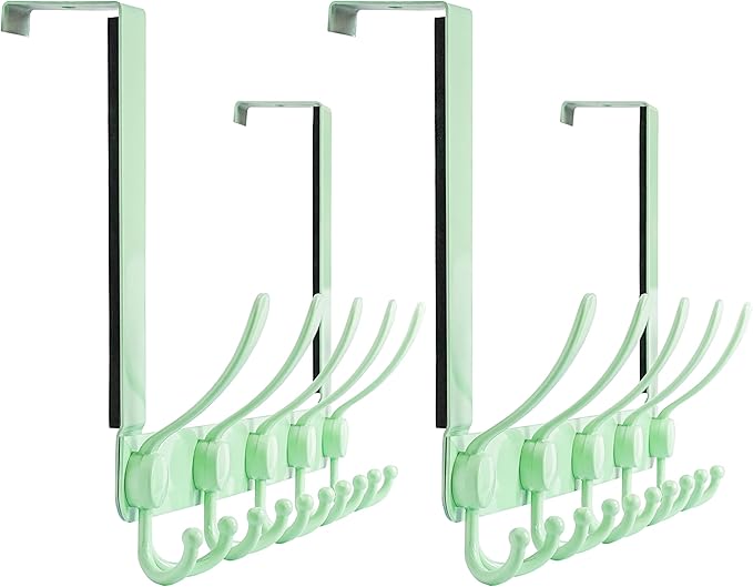 Dseap Over The Door Hook Hanger - 5 Tri Hooks, Heavy Duty Over The Door Towel Rack Coat Rack for Clothes Hat Towel, Green, 2 Packs