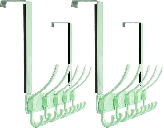 Dseap Over The Door Hook Hanger - 5 Tri Hooks, Heavy Duty Over The Door Towel Rack Coat Rack for Clothes Hat Towel, Green, 2 Packs