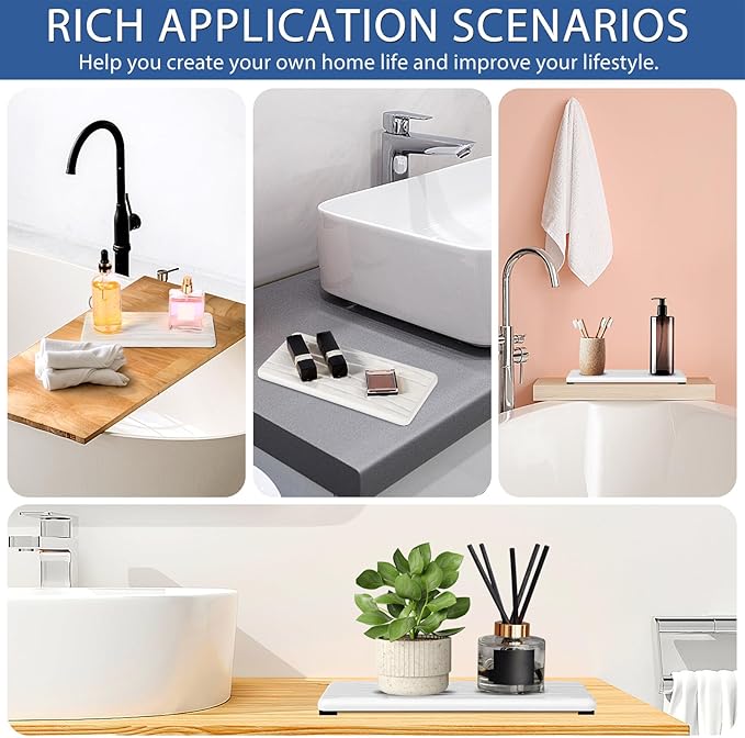 2PCS Water Absorbing Stone Tray, Fast Drying Stone Sink Tray, Water Absorbent Diatomite Trays, Stones Soap Trays, Diatomite Coasters for Kitchen Sink Bathroom Counter, Hand Soap Dish & Holders-NeatNest