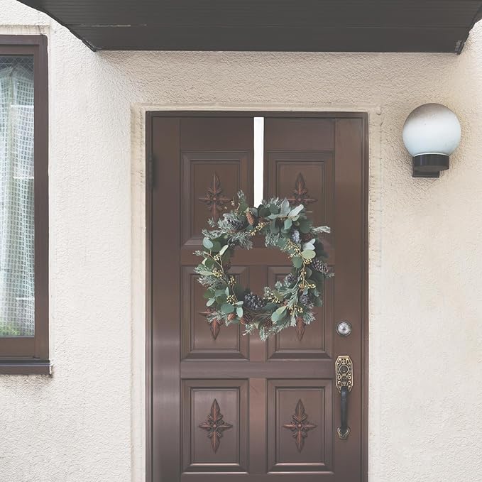 12 & 8 Inch Heavy Duty Wreath Hooks 4 Pack - Holds 50 lbs! No Drill Storm Door Hangers, Steel Over Door Hooks for Giant Christmas Decor, Fits Door Tops 1"-2.2" Thick(White)