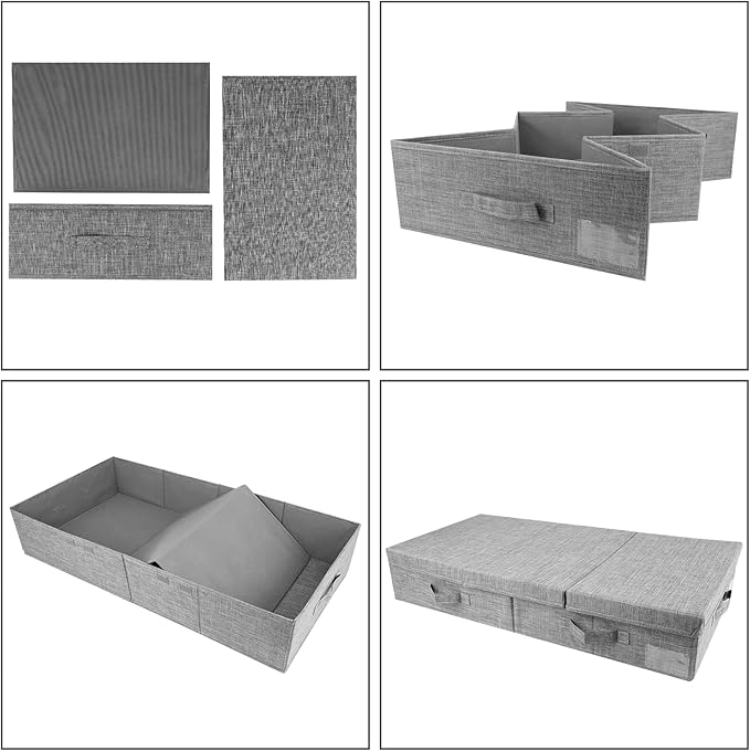 DAYARD Underbed Storage Container Bins with Lids, Under Bed Storage Organizer with Sturdy Handles Sidewalls Bottom, Foldable Clothes Bag (Set of 2) Large, Grey-NeatNest