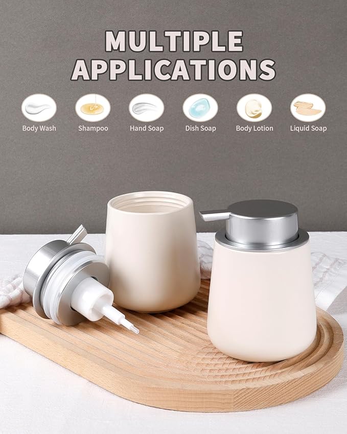 Bosilunlife Ceramic Foaming Soap Dispenser - Beige & Grey 12 oz Foam Hand Wash Dispenser Bathroom Countertop Kitchen Dish Soap Pump Dispenser Foam Soap Dispenser for Bathroom-NeatNest