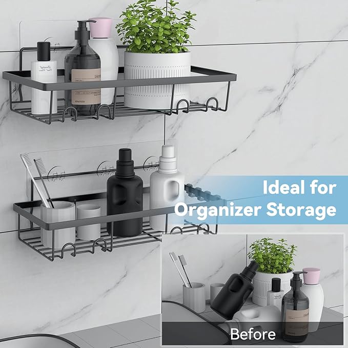 5 Pack Shower Caddy, Adhesive Organizer for Bathroom & Kitchen, Large Capacity Rustproof Stainless Steel Shelves No Drilling