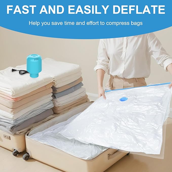 SZO 6 Pack Vacuum Storage Bags With Electric Air Pump,(3 Jumbo/3 Large) Vacuum Seal Bags For Clothing Travel, Space Saver Bags For Luggage, Blankets,Bedding,Moving-NeatNest