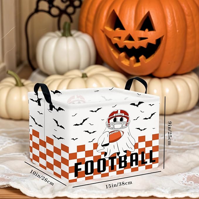Halloween Basket Gift Cute Ghost Parties Decor Kid Trick or Treat Basket for Boys and Girls Rectangular Storage Bin Box (Football Bat)-NeatNest