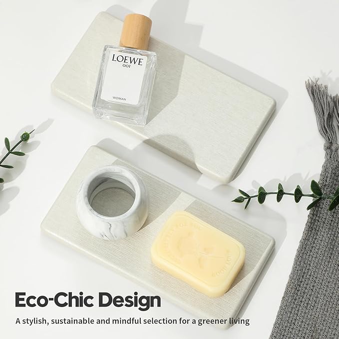 2PCS 7"x3.5" Water Absorbing Bathroom Sink Vanity Trays, Diatomite Stone Quick Drying Mat for Kitchen Counter, Dish Rack Dispenser Sponge Holder Caddy Organizer, Beige, 7"x3.5"-NeatNest