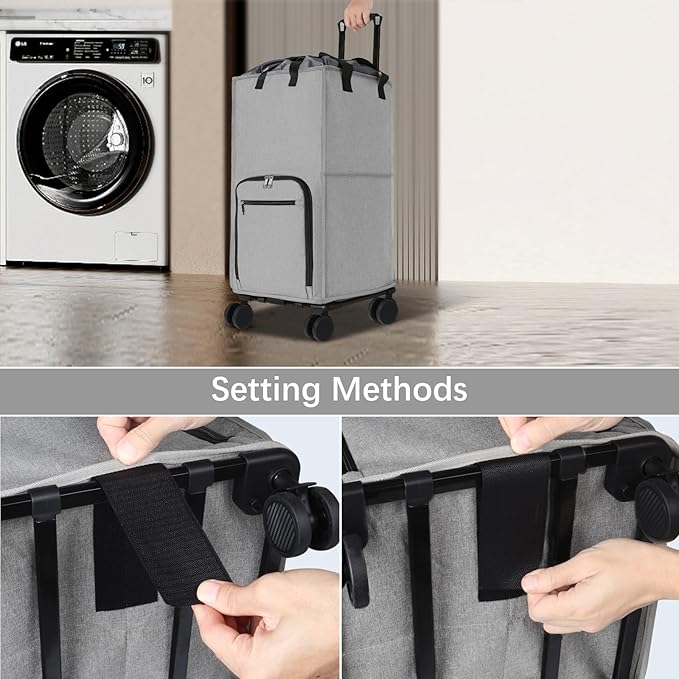 Bukere Rolling Laundry Hamper with Wheels, Large 90L Freestanding Collapsible Laundry Basket Bag for Clothes Storage, Heavy Duty Removable Wheeled Cart for College Dorm Apartment Laundry Room Bathroom-NeatNest