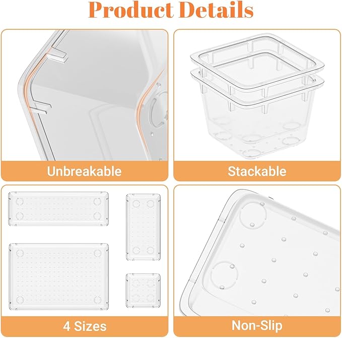 15 PCS Clear Plastic Drawer Organizer Set, 4-Size Acrylic Drawer Storage Trays, Storage Bins for Makeup, Gadgets, and Jewelry in Bathroom, Bedroom and Office, Clear-NeatNest