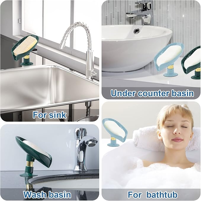 2 Pack Soap Holder, Self Draining Soap Dish Holder, Not Punched Easy Clean Bar Soap Holder, with Suction Cup Soap Dish Suitable for Shower, Bathroom, Kitchen Sink (Dark + Light Green)-NeatNest