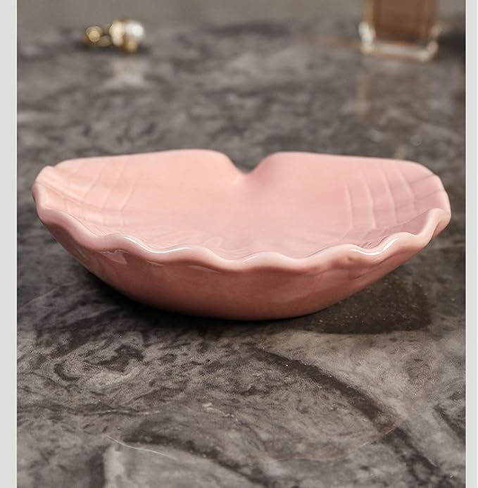 Ceramic Soap Holder, Sea-Shell Soap Tray with Self Draining, Soap Tray for Sink Washroom Bathroom Shower, Small Cute and Elegant Holder with Glaze, Easy Cleaning (Pink)-NeatNest
