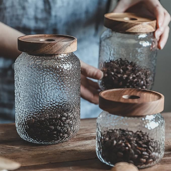 Glass Storage Jar, Food Storage Container with Airtight Bamboo Wooden Lid, Kitchen Canisters For Tea,Coffee Bean, Sugar, Candy, Cookie, Spice (1500ml, 51 Ounce)