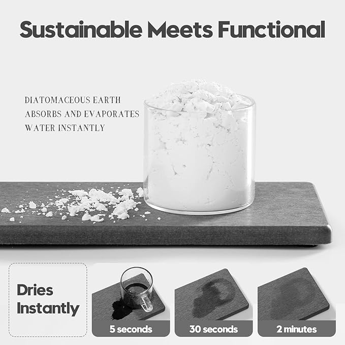 2PCS 7" x 3.5" Water Absorbing Bathroom Sink Vanity Trays, Diatomite Stone Quick Drying Mat for Kitchen Counter, Dish Rack Dispensers Sponge Holder Caddy Organizer, Dark Gray, 7"x3.5"-NeatNest